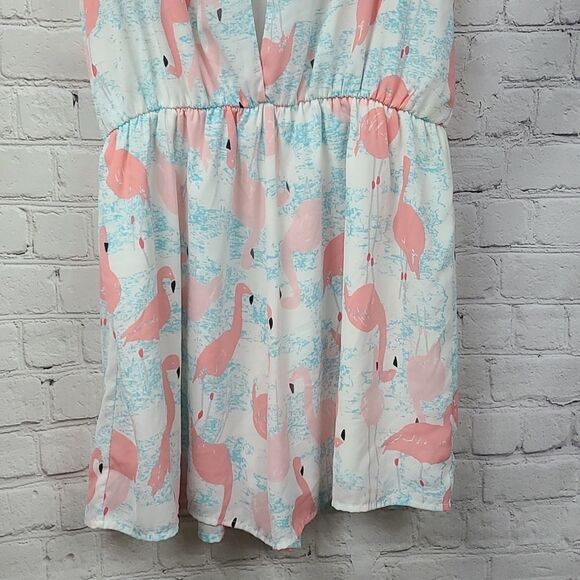 Francesca's Flamingo Romper White Keyhole Open Back L 10/12 Sleeveless le Kate - Picture 11 of 14
